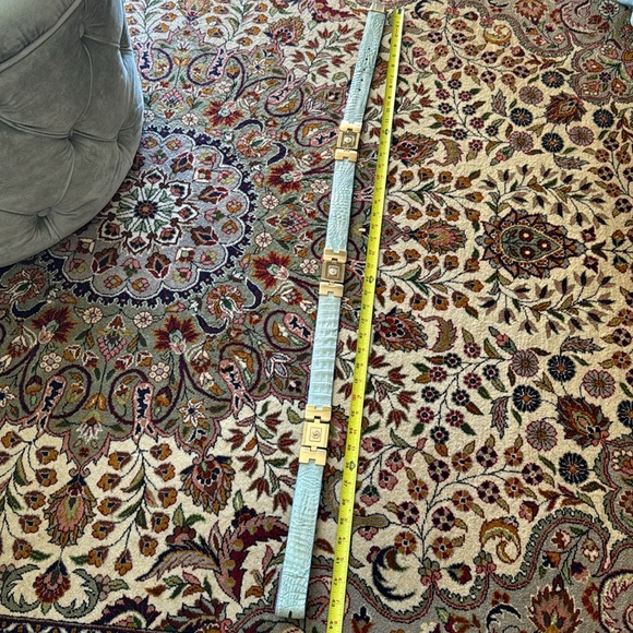 HOLSTER leather Belt Light Blue Croc Belt, Gold Greek Key, Made in Mexico - Picture 12 of 13